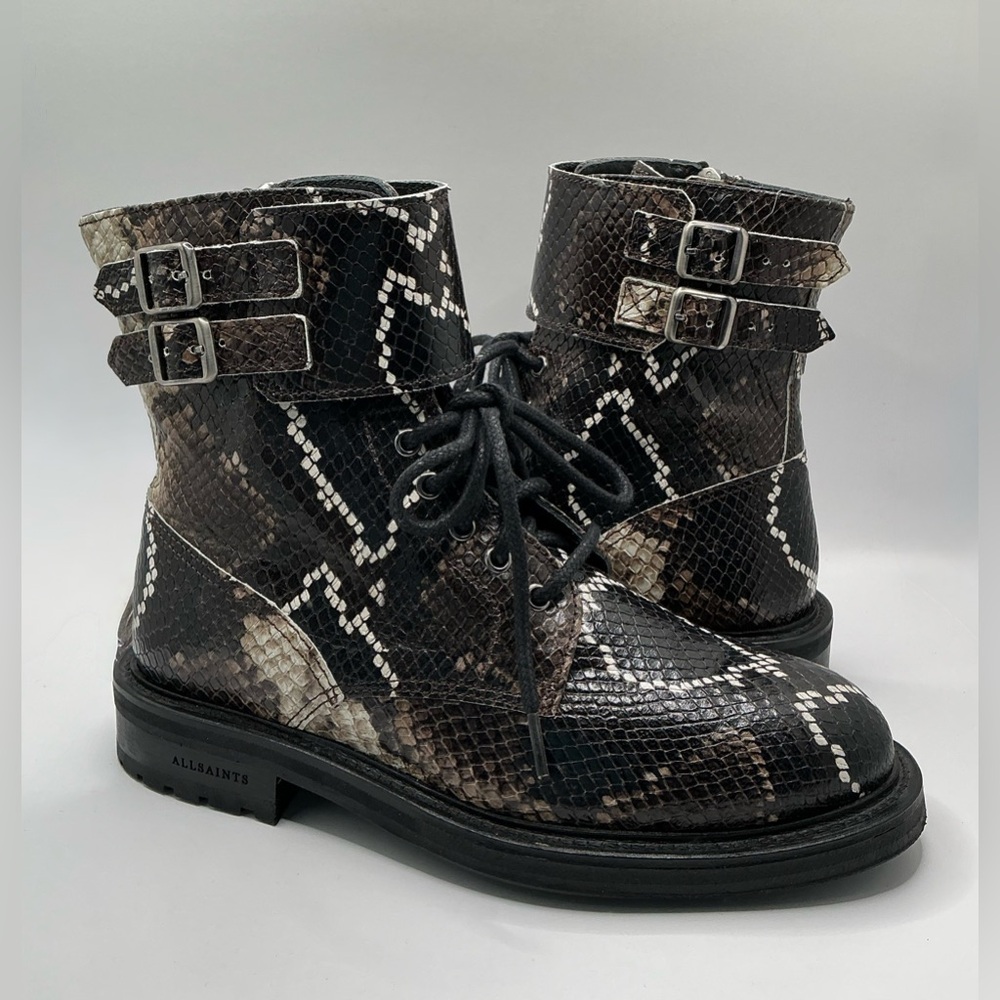 🤎 NEW 🤎Allsaints Brigade Combat Boots Python Pattern - Picture 3 of 16